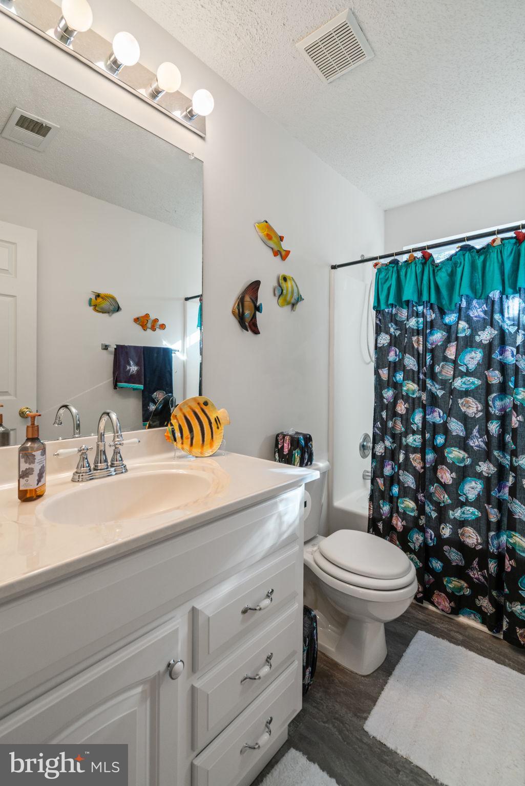 14760 Peach Tree Lane King George, VA 22485 - Photo 28 of 40 a bathroom with a sink a toilet and shower curtain