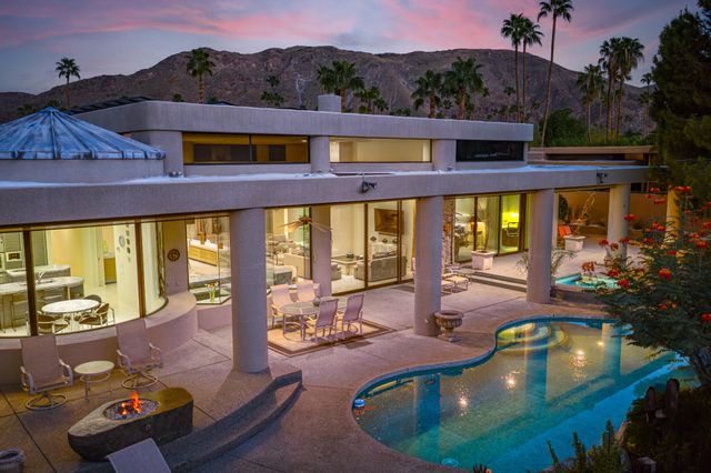 a view of a terrace with a garden