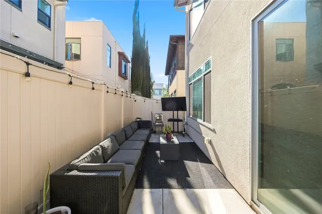 a building outdoor space with patio furniture