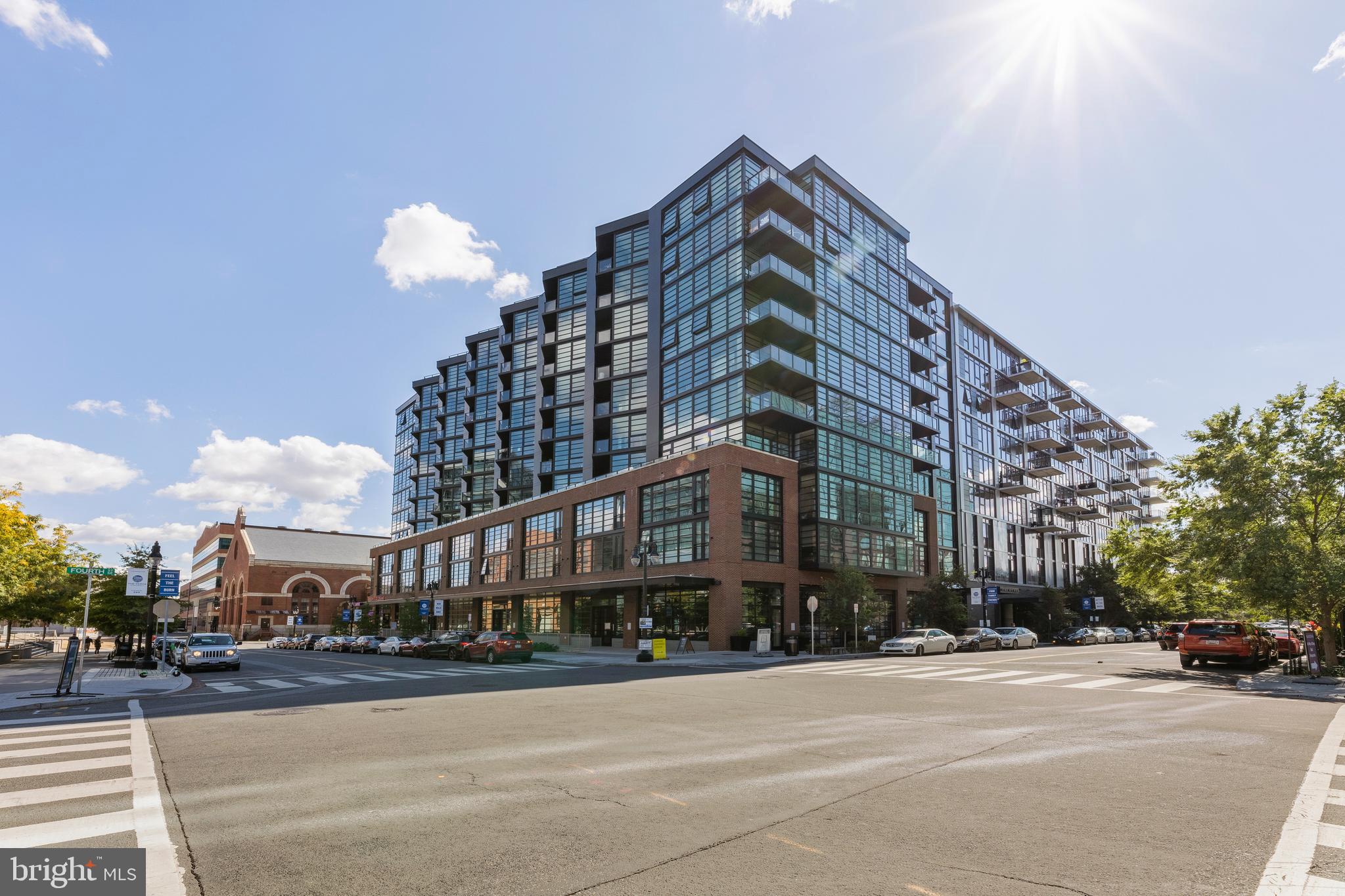 a view of a building and a street