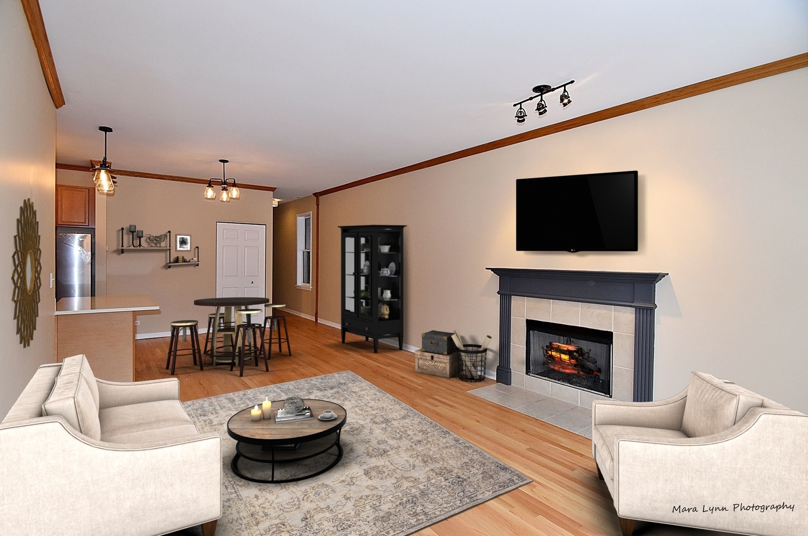 1311 West Fillmore Street, Unit B Chicago, IL 60607 - Photo 3 of 25 a living room with furniture a flat screen tv and a fireplace