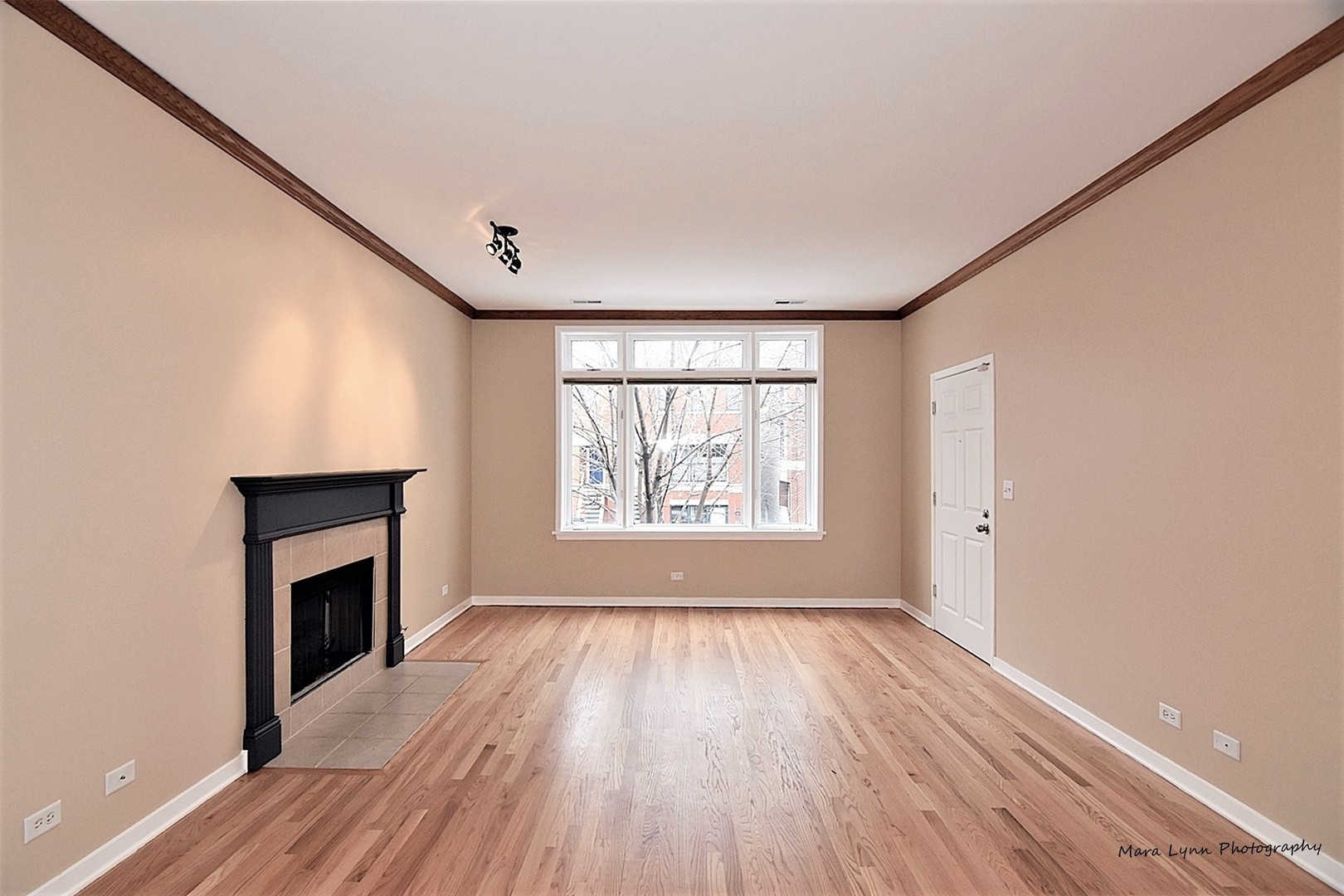 1311 West Fillmore Street, Unit B Chicago, IL 60607 - Photo 5 of 25 a view of an empty room with wooden floor fireplace and a window