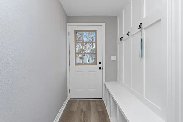 a bathroom with a bathtub