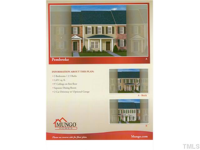 Pembroke-3 BR/2.5 BA/1 Car Garage/1651 sq. ft.  Picture is of photo rendering and may not reflect actual exterior finishes.  Please email vwarren@mungo.com for more information.