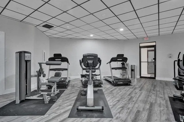 a view of a room with gym equipment