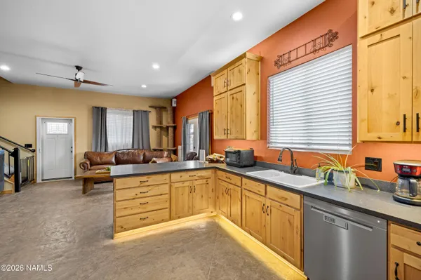a kitchen with lots of counter top space