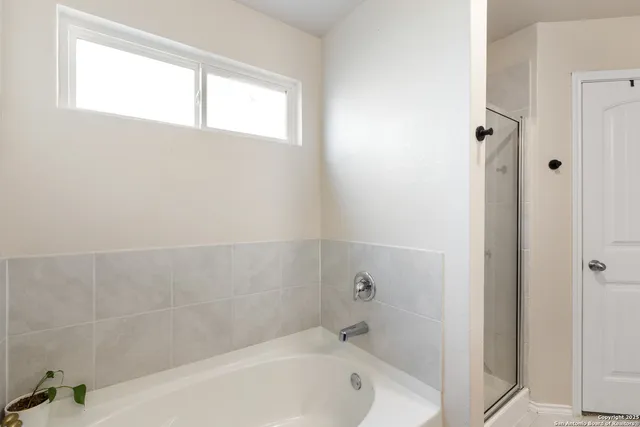 a bathroom with a bathtub