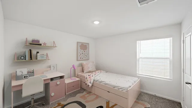 a room with a bed and a window