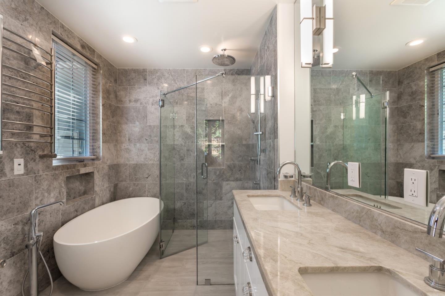 11 A Cowell Lane Atherton, CA 94027 - Photo 27 of 35 a bathroom with a sink a toilet and shower