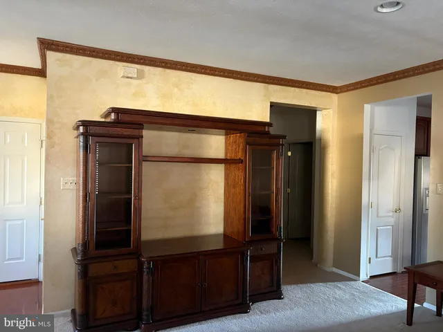 a living room with closet