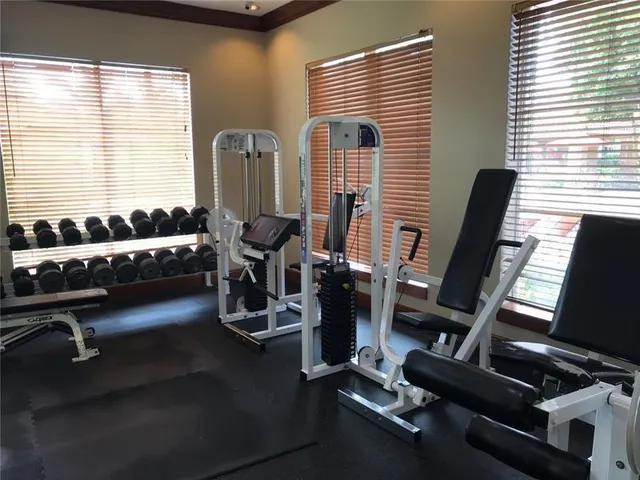a view of a room with gym equipment