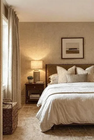 a bedroom with a bed and a couch