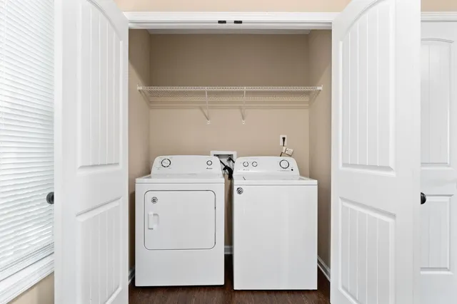 a utility room with dryer and washer