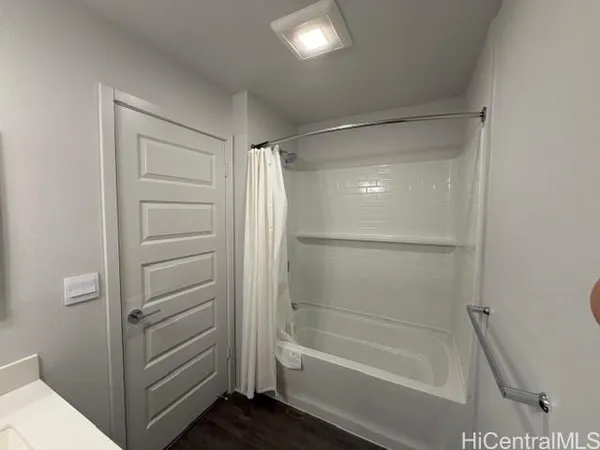 a bathroom with a bathtub