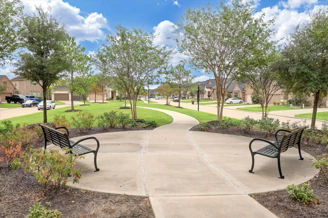 a view of a bench in a garden