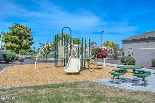 a park view with a bench