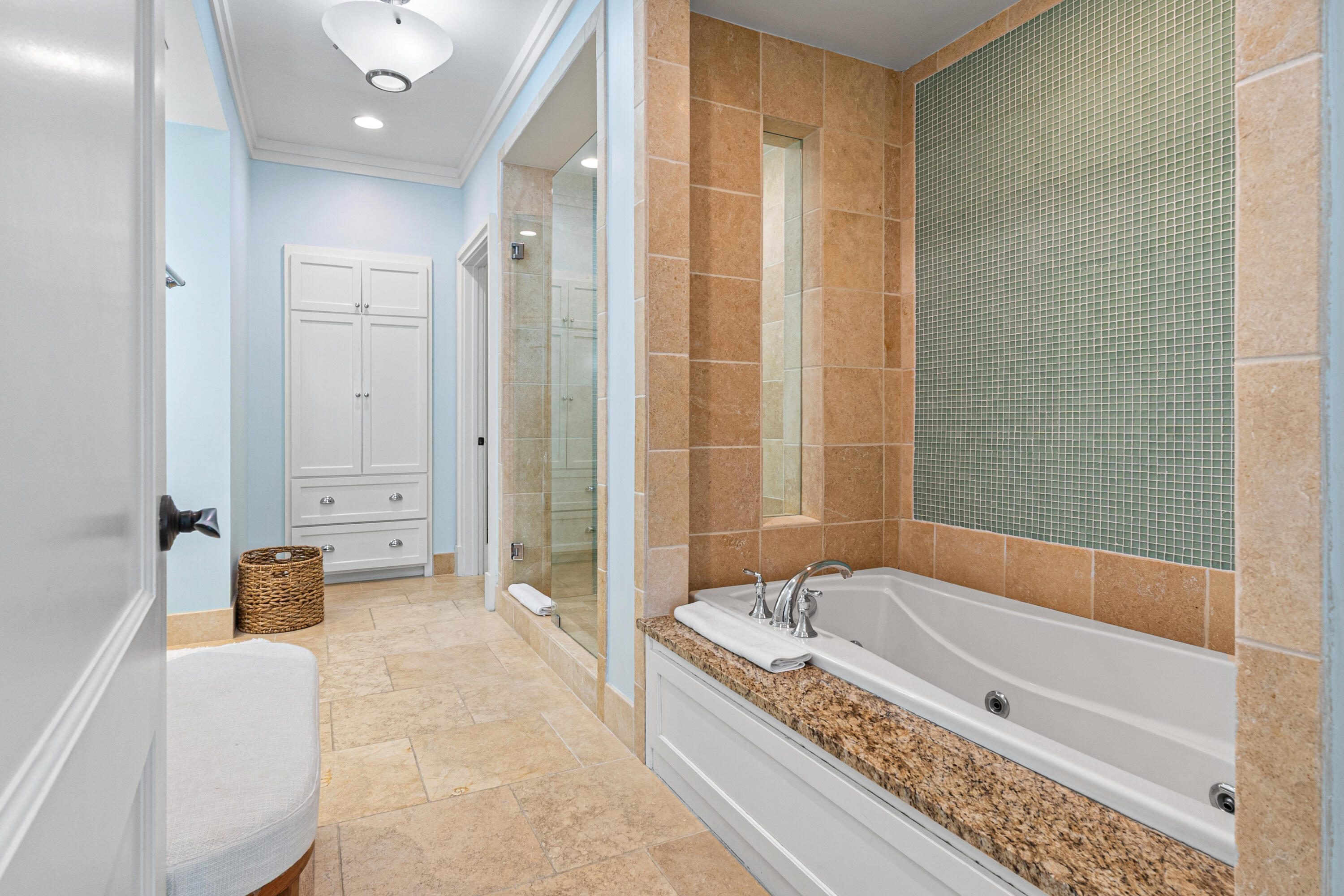 8377 East County Highway 30A, Unit 103 Inlet Beach, FL 32461 - Photo 22 of 36 a bathroom with a granite countertop tub shower and a sink