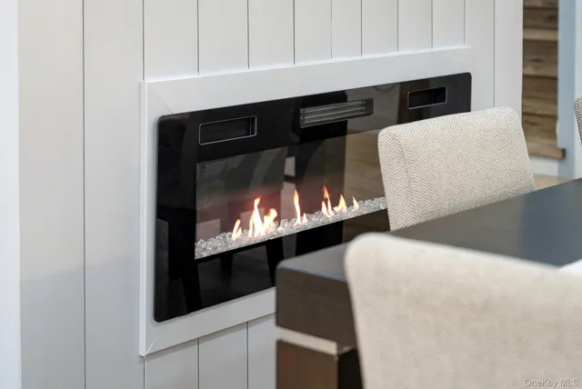 a room with a fireplace