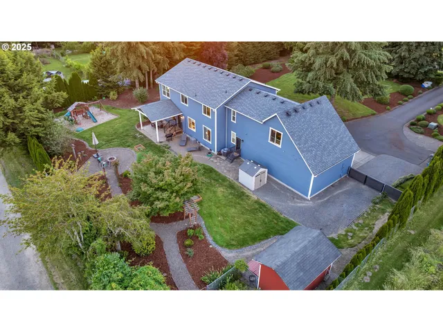 an aerial view of a house