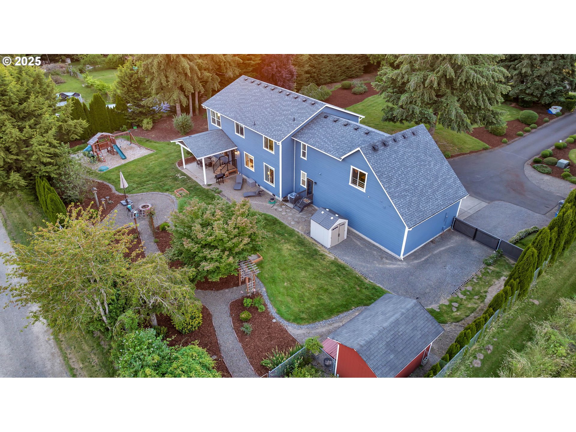 an aerial view of a house
