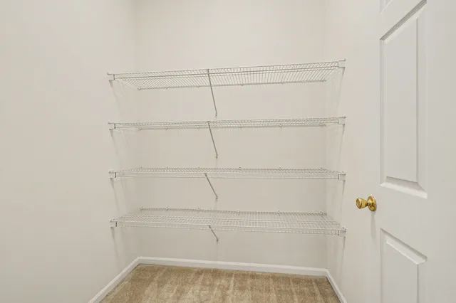 a view of walk in closet with empty racks