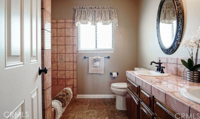 984 Pinon Road Pinon Hills, CA 92372 - Photo 20 of 45 a bathroom with a sink a toilet and a mirror