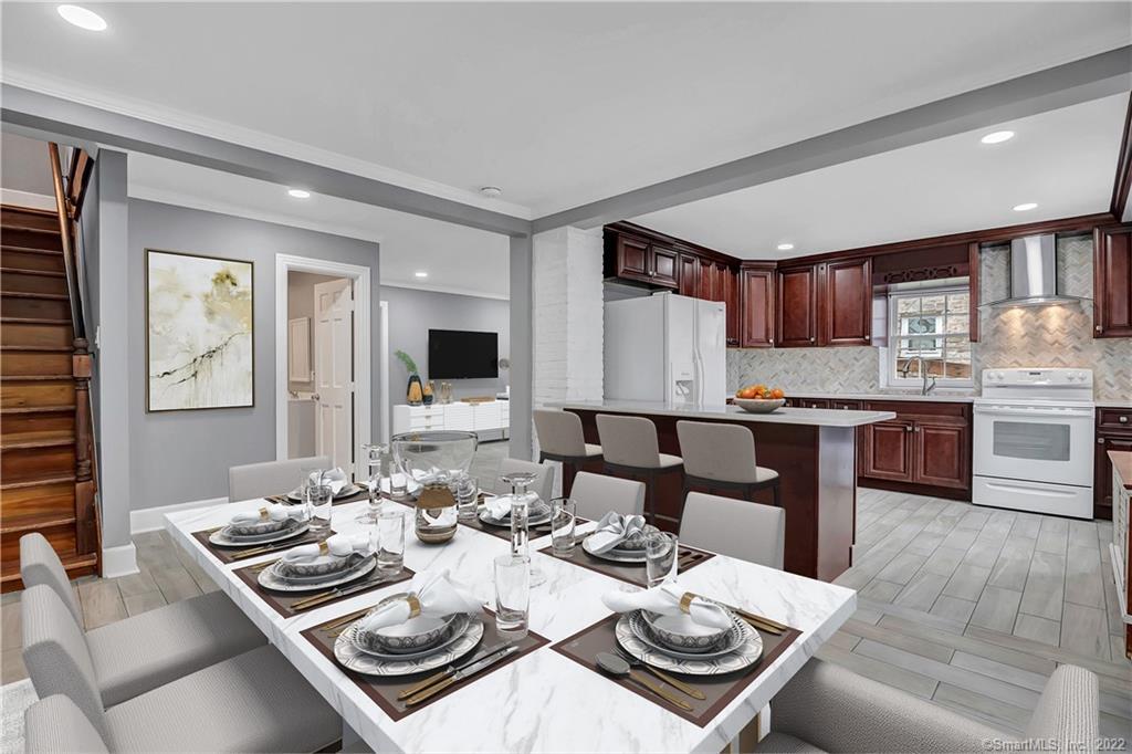 32 Pemberwick Road Greenwich, CT 06831 - Photo 1 of 1 Virtually Staged Kitchen and Dining Area