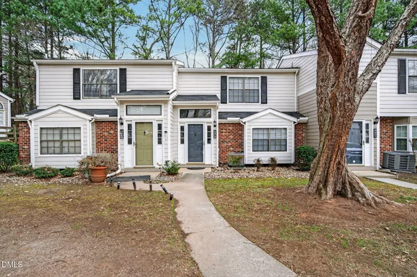 front view of a house with a patio