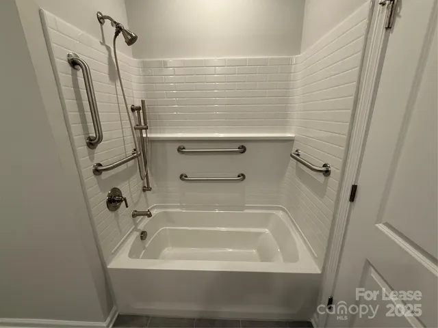 a bathroom with a bathtub
