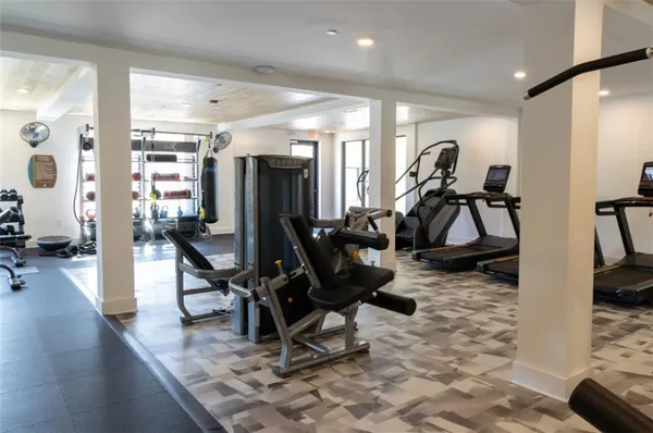 a view of a room with gym equipment