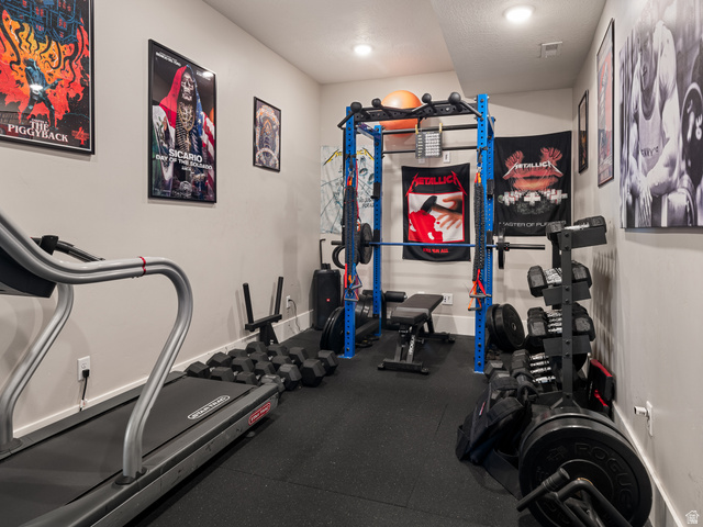 641 West 500 South Midway, UT 84049 - Photo 37 of 52 Dedicated fitness area featuring recessed lighting, light-toned wall paint, and durable black rubber flooring