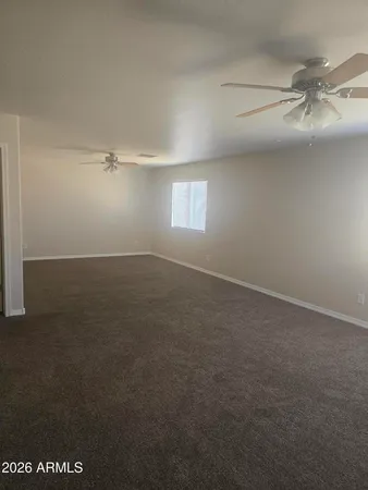 a hallway with a bench