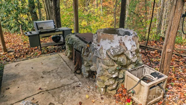 a view of a patio with a yard