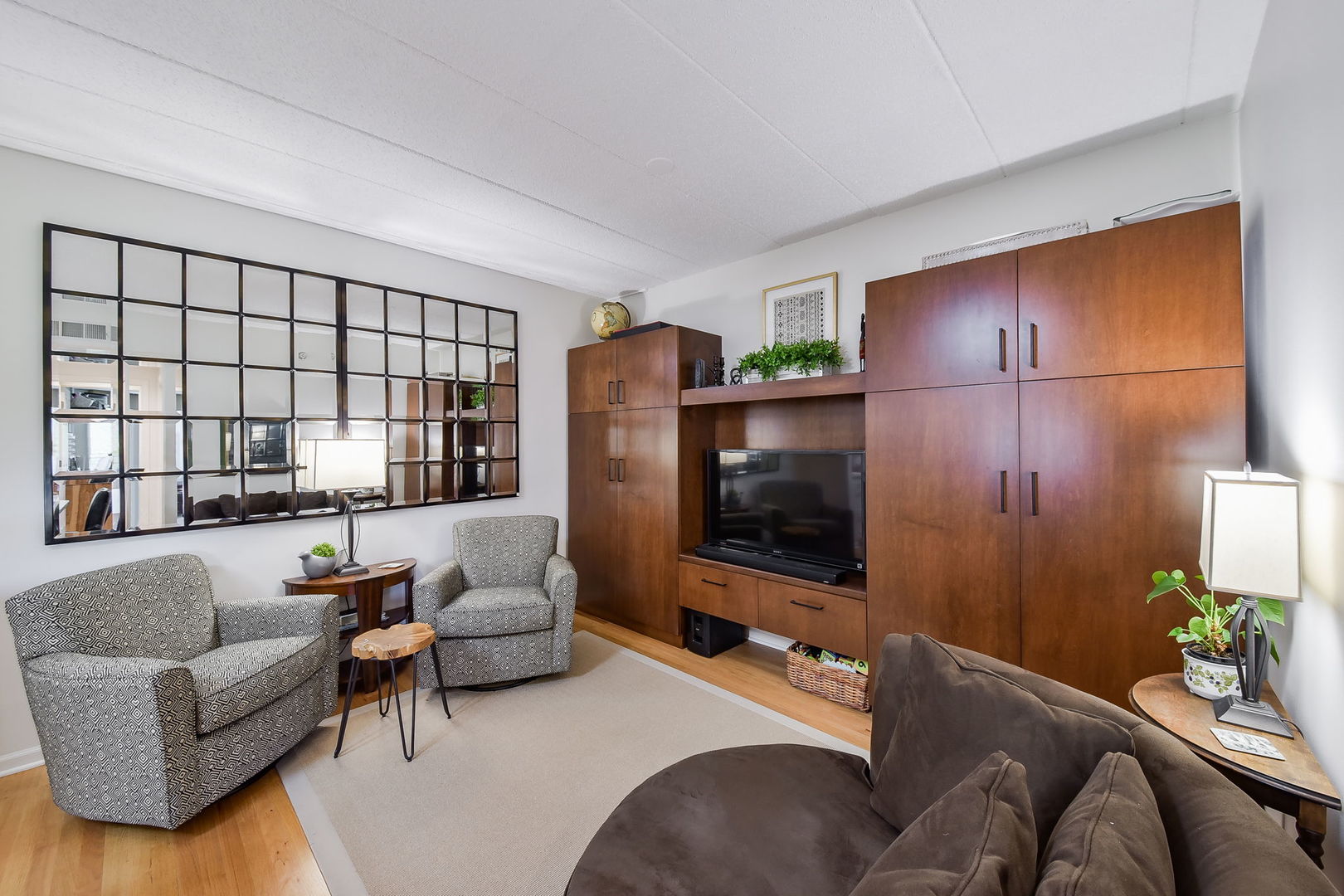 111 North Wheaton Avenue, Unit 407 Wheaton, IL 60187 - Photo 7 of 12 a living room with furniture and a flat screen tv