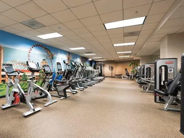 a view of a room with gym equipment
