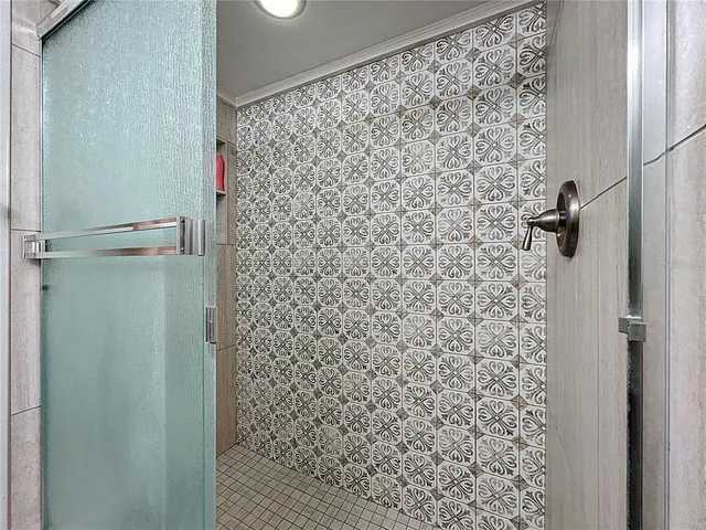 a bathroom with a shower curtain