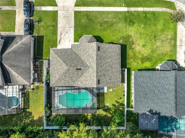 an aerial view of a house