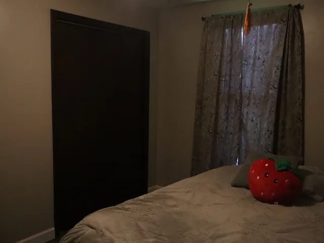 a bedroom with a bed and a cabinets