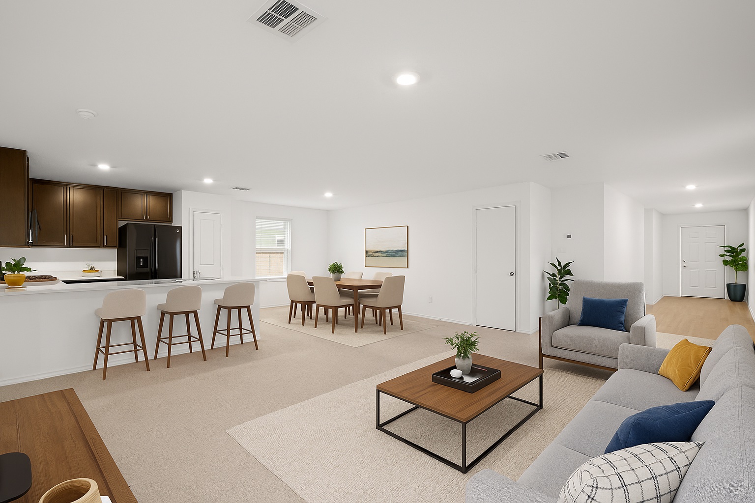 125 Gabbro Gardens Maxwell, TX 78656 - Photo 24 of 24 This gently lived-in single-story beauty offers a desirable open floor plan with tall ceilings and recessed lighting. (Virtually staged photo)