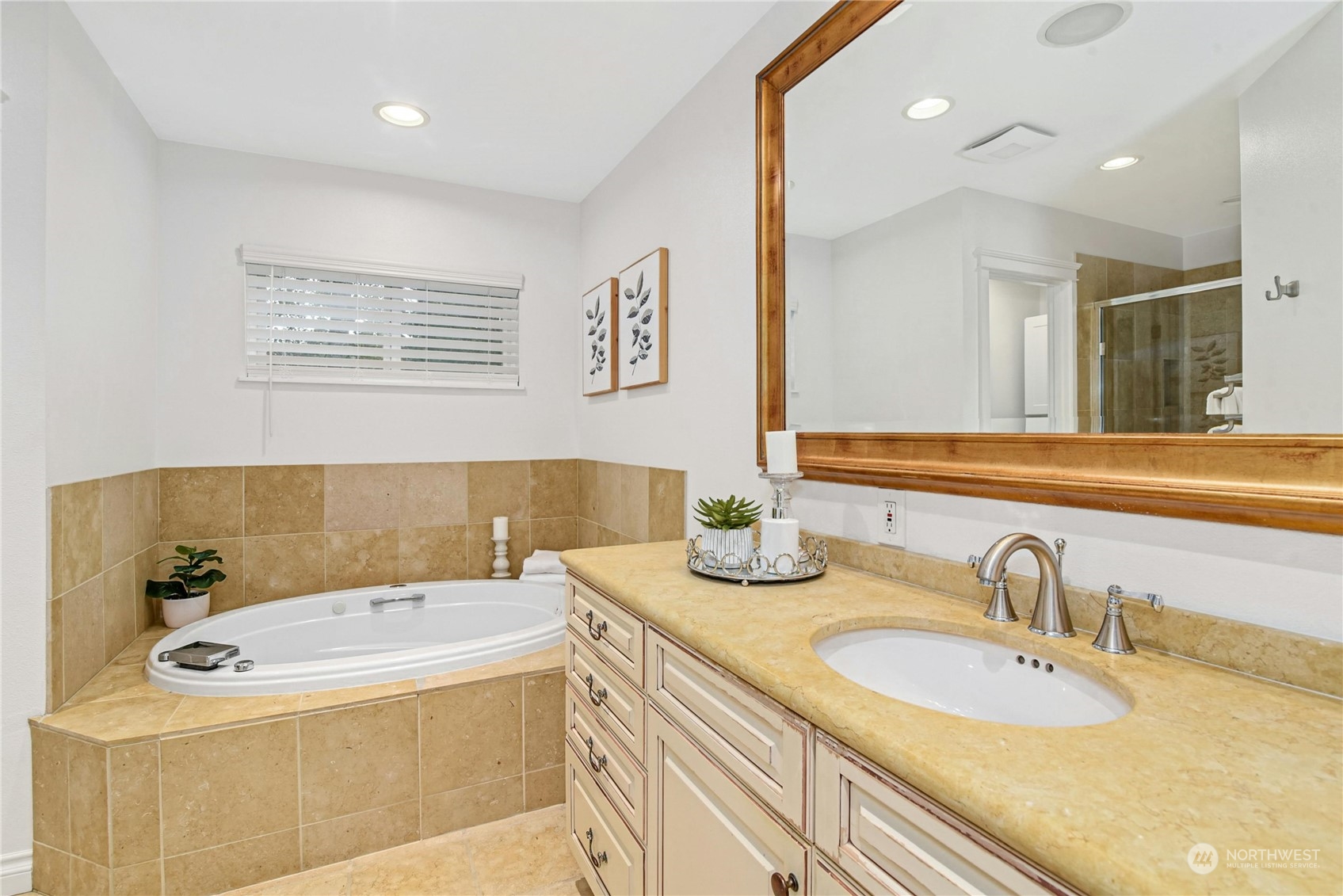 24040 Brier Road Brier, WA 98036 - Photo 16 of 37 a bathroom with a granite countertop sink and a mirror