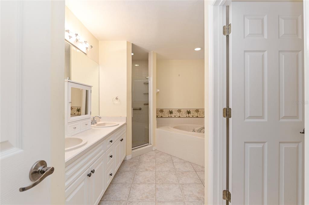 10160 Southwest 48th Place Gainesville, FL 32608 - Photo 24 of 68 a bathroom with a granite countertop bathtub shower sink and mirror