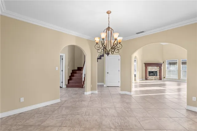 a view of a chandelier in a room