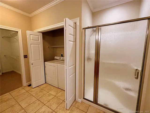 a bathroom with a shower and a sink