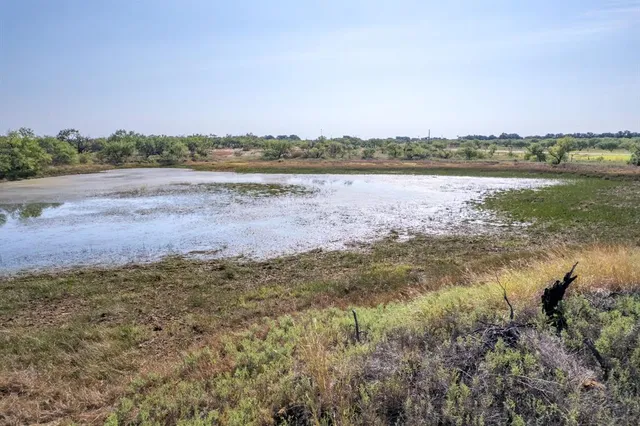 a view of a lake with houses in the background