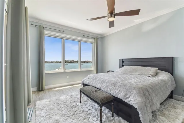 a view of a lake with a nearby beach