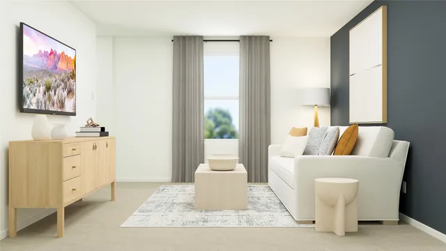 a bedroom with a bed and lamp