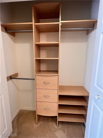 a view of walk in closet with empty racks