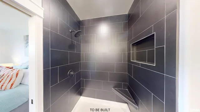 a bathroom with a bathtub