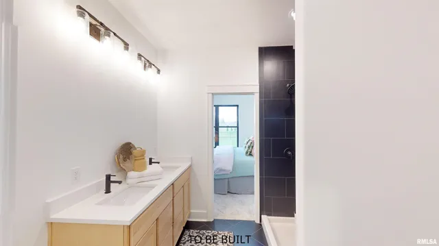 a bathroom with a sink and mirror