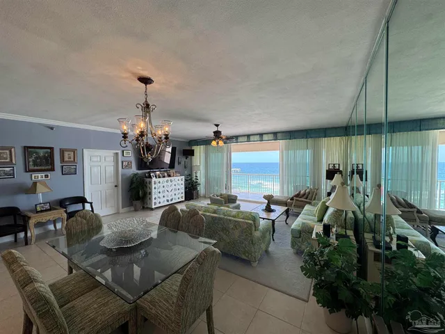 a view of a balcony with wooden floor